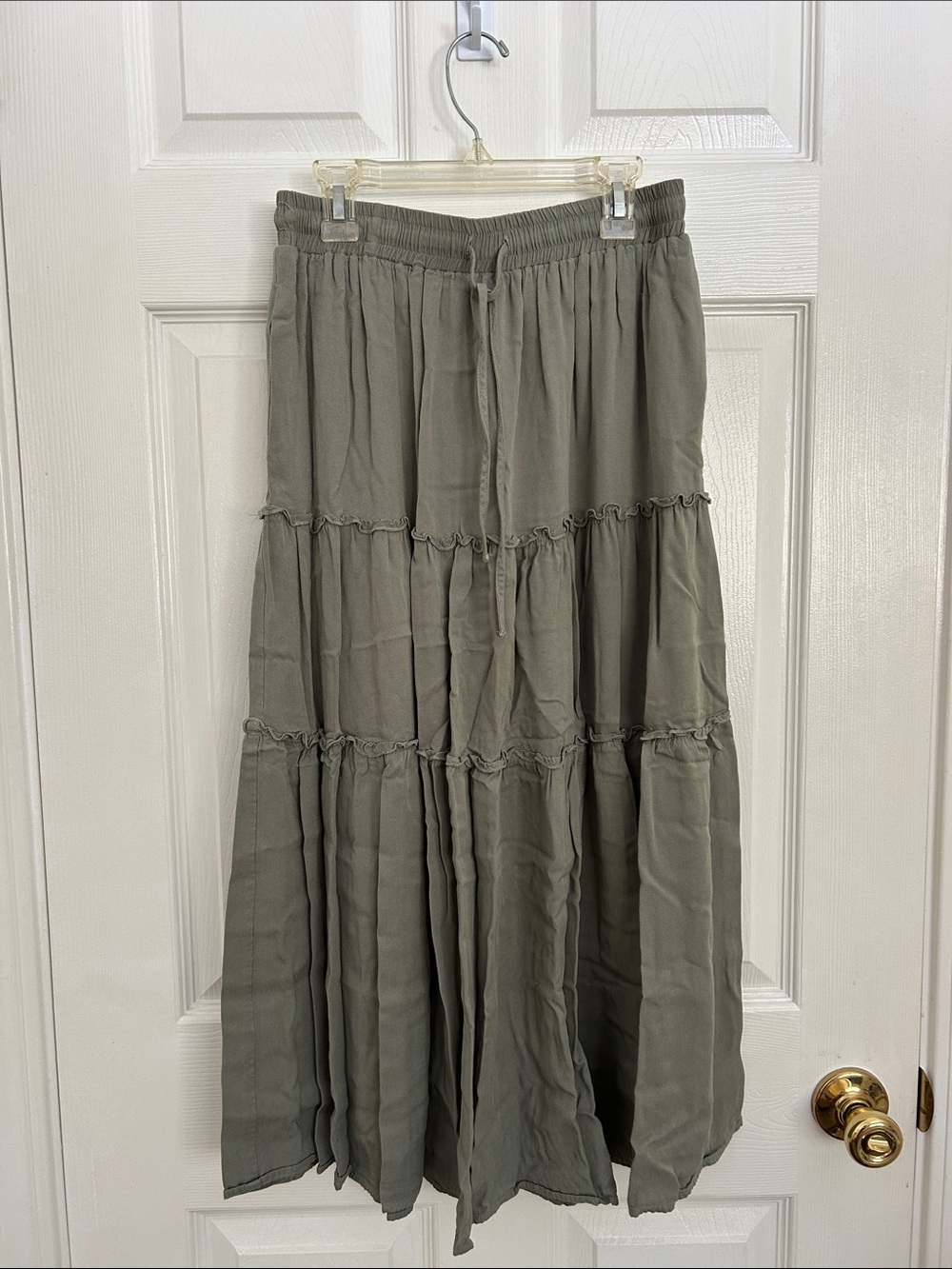 Women's Sage Tiered Maxi Skirt with Pockets - Drawstring Waist
